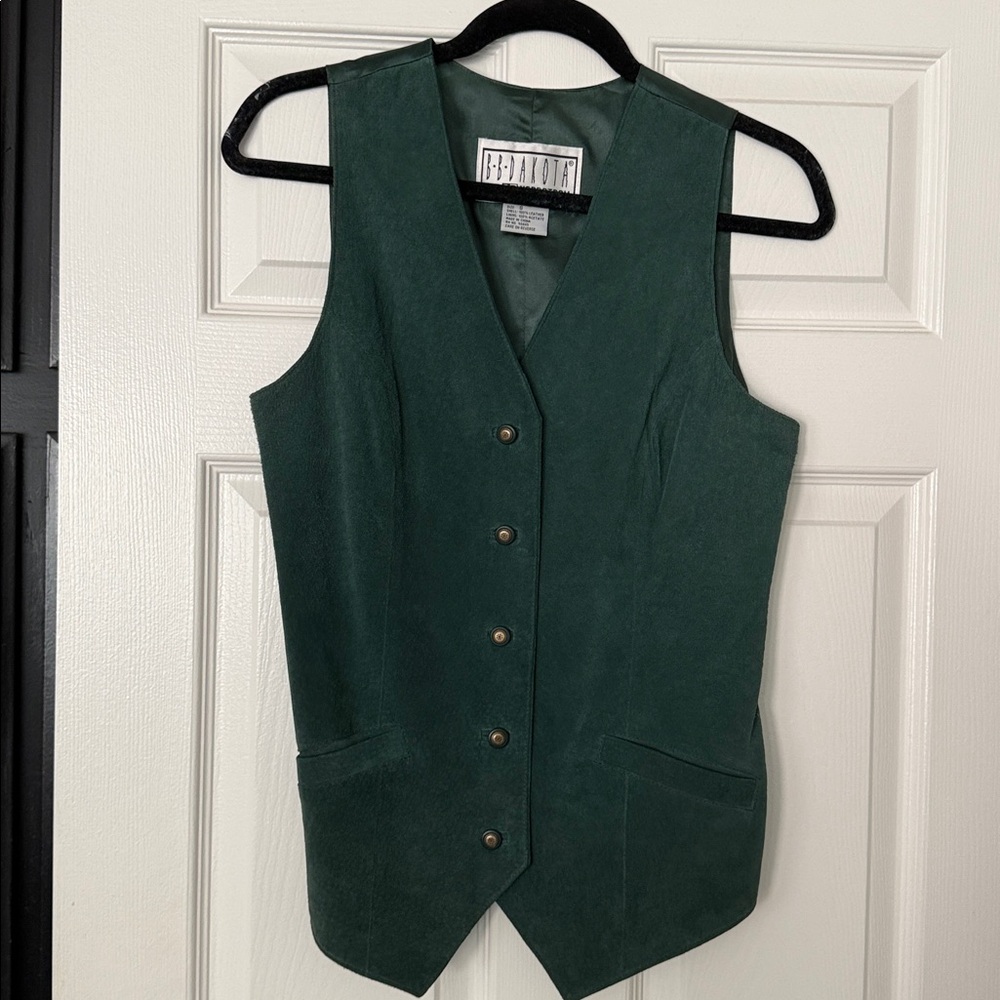 Vintage Nordstrom Forest Green Women's leather suede vest - Picture 1 of 5